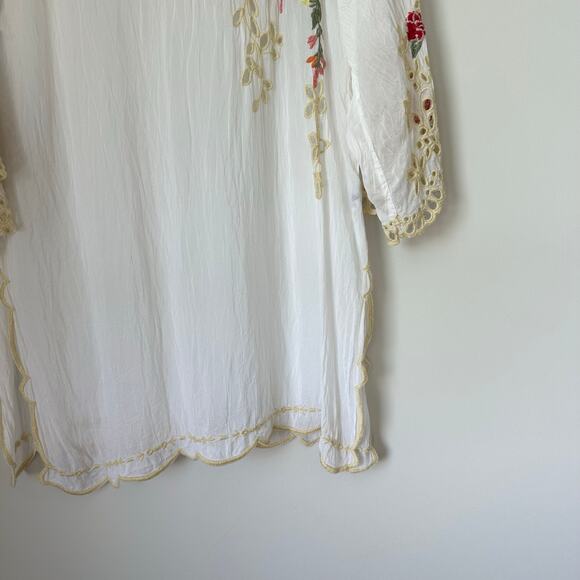 Johnny Was Belina Floral Embroidered Eyelet Detail Sheer Tunic Top White M - Picture 6 of 10